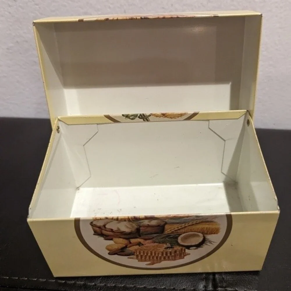 Vintage C.W. Post Cereal Recipe Card Box Tin Metal Advertising Kitchen Decor